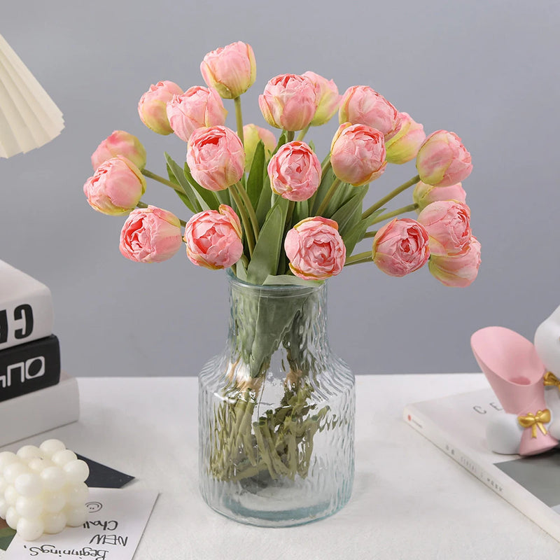 7Pcs/Bouquet Artificial Flower Silk Tulip Baked Fake Plant For Christmas Wedding Decoration Accessories Home Garen Decor