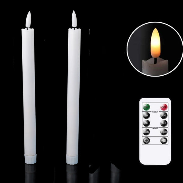 Pack of 2 White Flameless Short LED Taper Candles,Beige Realistic Black Flickering Home Decorative Holiday Candles