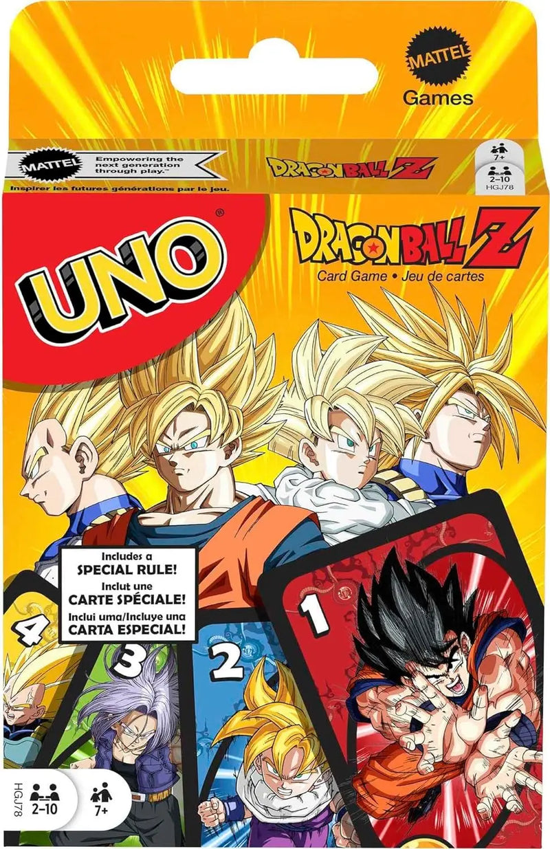 Mattel Games UNO Dragon Ball Z Card Game for Family Night Featuring Tv Show Themed Graphics and a Special Rule for 2-10 Players