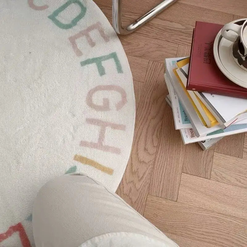 Round Fluffy Carpet For Living Room Modern Furry Mat for children White Bedroom Carpet Kids Carpet Baby Rug Alphabet Kids Carpet