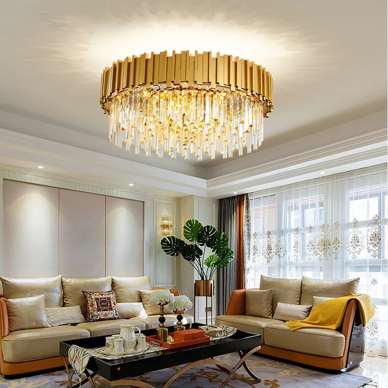 Modern Luxury Gold Crystal Chandelier Lighting Led Ceiling Pendant Light Fixture Living Room Hotel Hall Art Decor Hanging Lamp