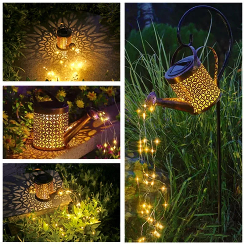 Solar Powered Watering Can Sprinkles Fairy Waterproof Shower Art LED Light Lantern Outdoor Lawn Courtyard Garden Decoration Lamp