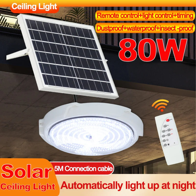 25-80W Solar Ceiling Light Home Indoor Ceiling Veranda Solar Power Lamp Home Bedroom Remote Control Outdoor Decorative Lighting