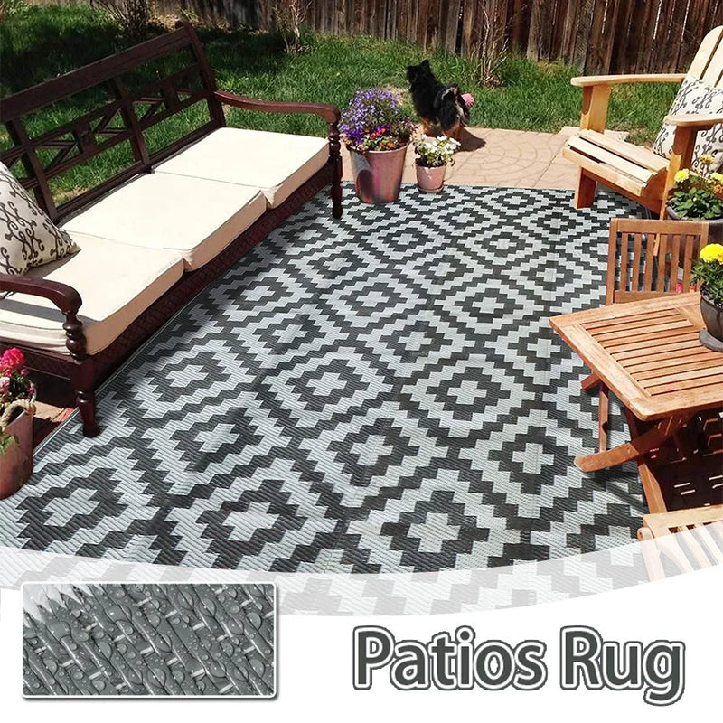 Non-slip Rug for Outdoor Patio Portable Woven Picnic Mat Easy Cleaning Reversible Carpet Multifunctional Floor Mat Home Decor