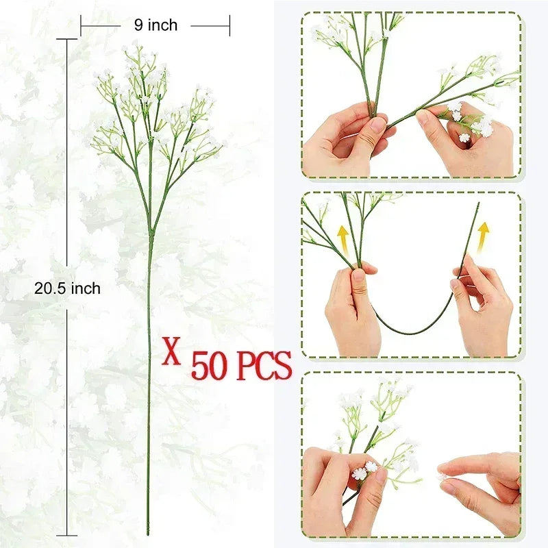 50 Pcs Artificial Flowers Babies Breath Flowers Fake Gypsophila Plants Flowers for Wedding Home Party Decor