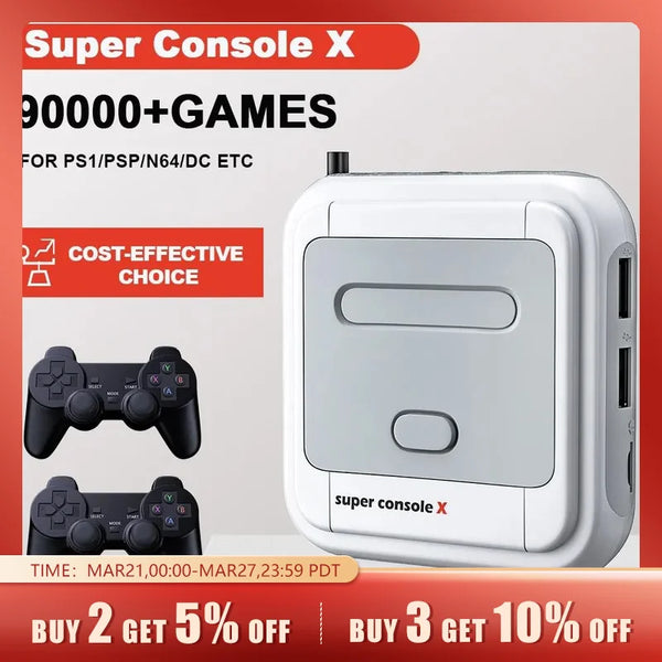 KINHANK Game Box Super Console X Retro Video Game Console Support 90000 Games 50 Emulators for PS1/PSP/MAME/DC with Controllers