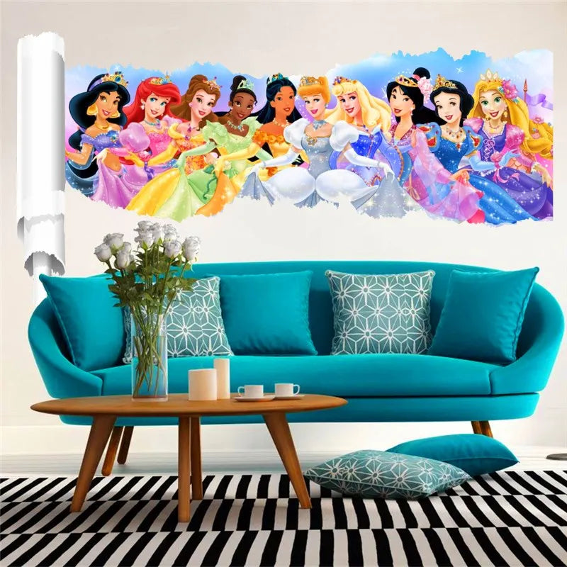 3d effect animation princess wall stickers for kids rooms decor cartoon wall decals art pvc adesivo de parede diy posters gift