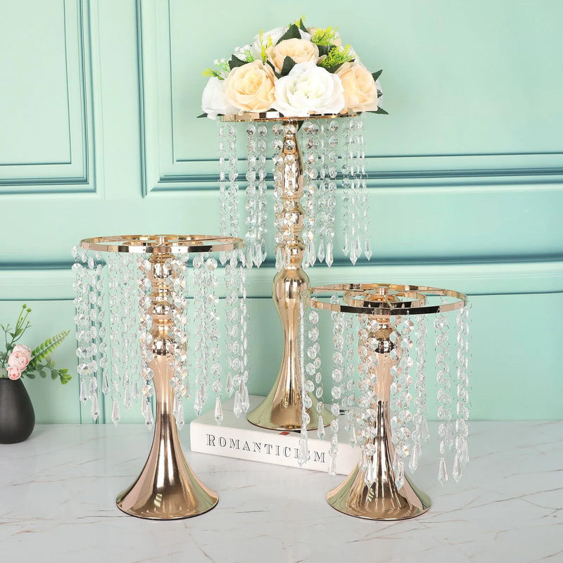 Crystal Flower Centerpiece Stand Metal Gold Candle Holder Road Lead Flowers Candlestick Wedding Table Party Home Decor European