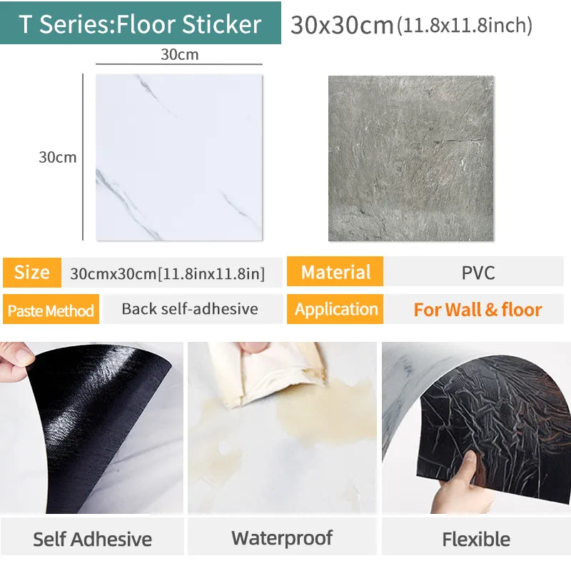 KPS 10/Pcs Waterproof PVC Marble Floor Sticker 3D Wallpaper 30*30cm Home Decoration DIY Self-adhesive Bathroom Decals