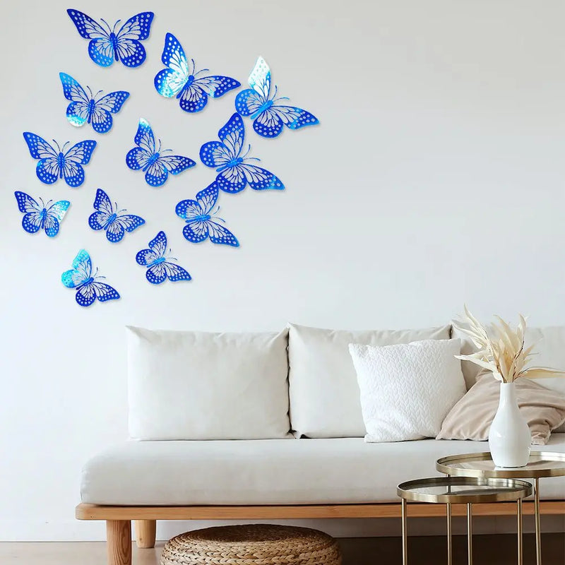 12pcs Bedroom Wall Art Decor Wedding Ornament Home Decoration Wall Sticker Butterfly Sticker 3D Hollow