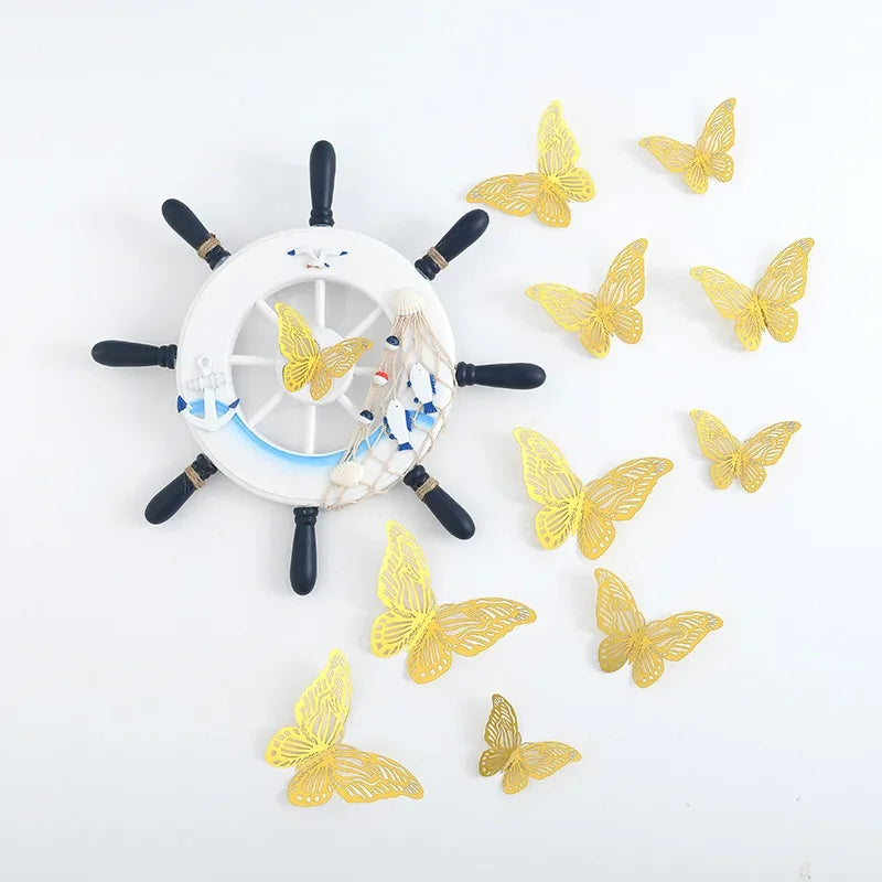 12pcs Wall Stickers 3D Hollow Rosegold Butterfly Decorative Sticker for Home Living Room Bedroom Kids Room Wall Wedding Decor