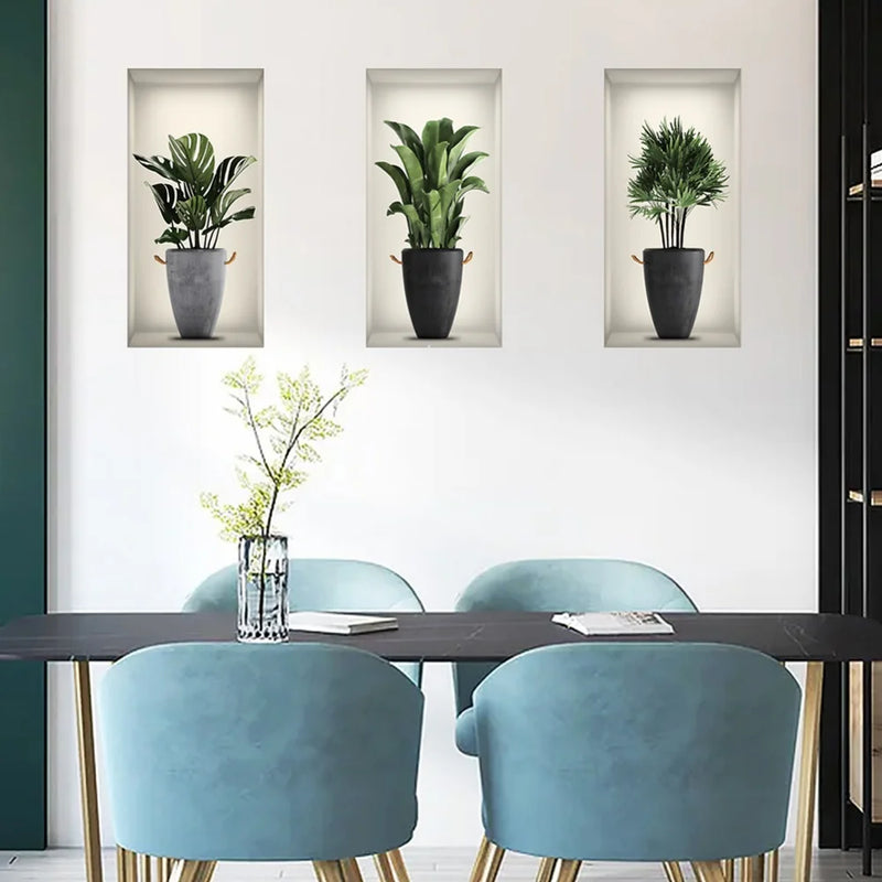 Home Green Plants Wall Decals 3PCS Tropical Natural Plant Wall Art Decor Green Leaves Wallpaper Tree Leaf Mural Wall Stickers