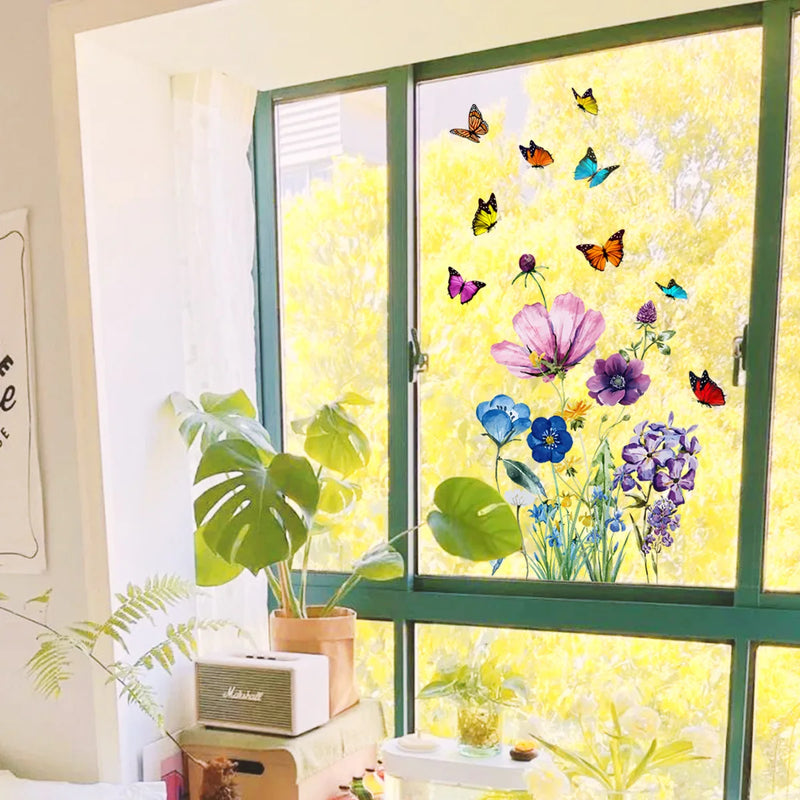 Wall Stickers Flower Butterflies Home Room Window Decoration Bedroom Bathroom paper  Furniture Door House Interior Decor