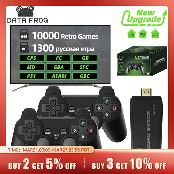 DATA FROG Retro Video Game Console 2.4G Wireless Console Game Stick 4k 10000 Games Portable Dendy Game Console for TV