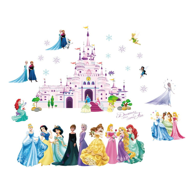 Cartoon Castle Lovely Snow White Cinderella Aurora frozen Princess  Wall Stickers For Kids Room Home Mural Art Girls Wall Decals