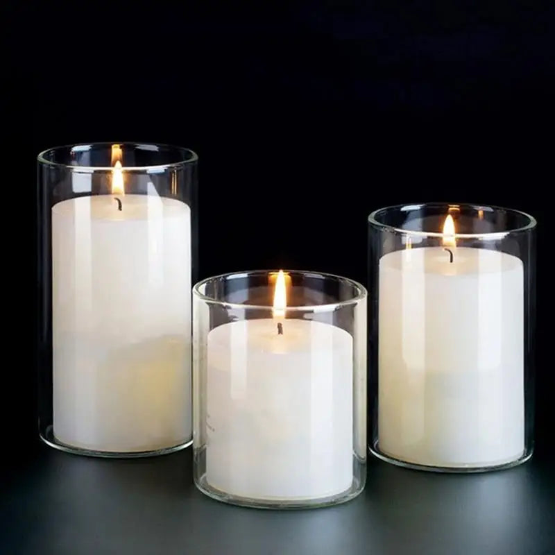 3pcs Glass Candle Holder DIY Tea Light Glass Cup Empty Candle Cup For Table Cylindrical Transparent Glass Candle Cup