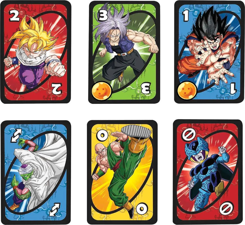 Mattel Games UNO Dragon Ball Z Card Game for Family Night Featuring Tv Show Themed Graphics and a Special Rule for 2-10 Players