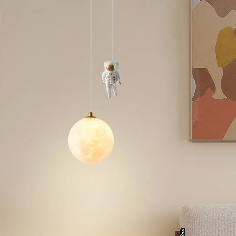 Modern LED Pendant Light Iron Astronaut Cartoon Moon Children's Room Indoor Decorative Hanging Lamp For Bedroom Study Luminaires