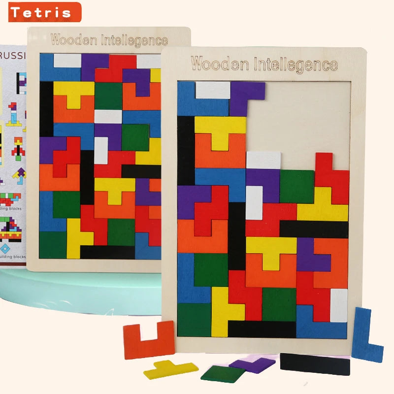 3D Wooden Puzzle Toy Color Shape Cognition Brain Games for Children Wood Jigsaw Puzzles Toys Tangrams for Children Kids