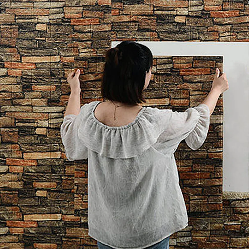 1Pcs 35*30cm Wallpaper Brick 3D Wall Sticker Foam Self Adhesive DIY  Living Room Decor Waterproof Paper