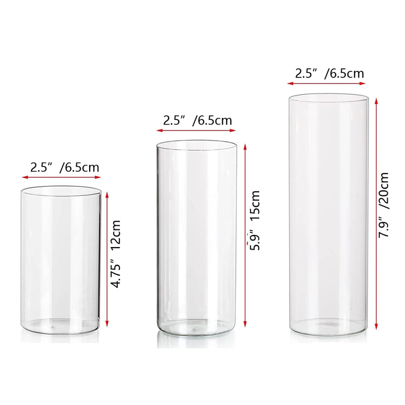 Glass Cylinder Vases Set of 12, Hurricane Candle Holders for Pillar or Floating Candles, Tall Clear Vase for Centerpieces, Round