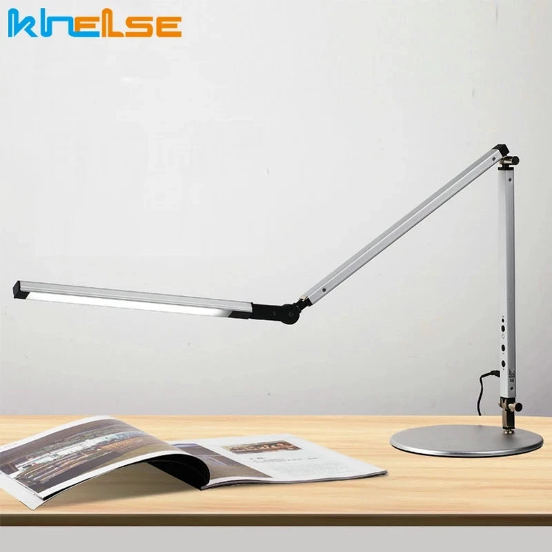 Khelse 8W Modern Office Desk Lamp Swing Long Arm LED Desk Lamp Dimmer Eye Care Table Luminaire Energy Saving Study Desktop Light