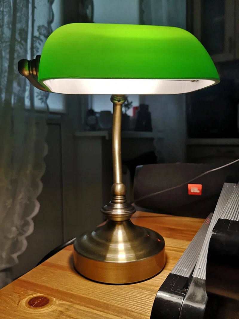 Retro G9 Mini Green Glass Lampshade Table Lamp Classic Banker Bedside Office Library Room Living Room Restaurant Cafe Desk Light