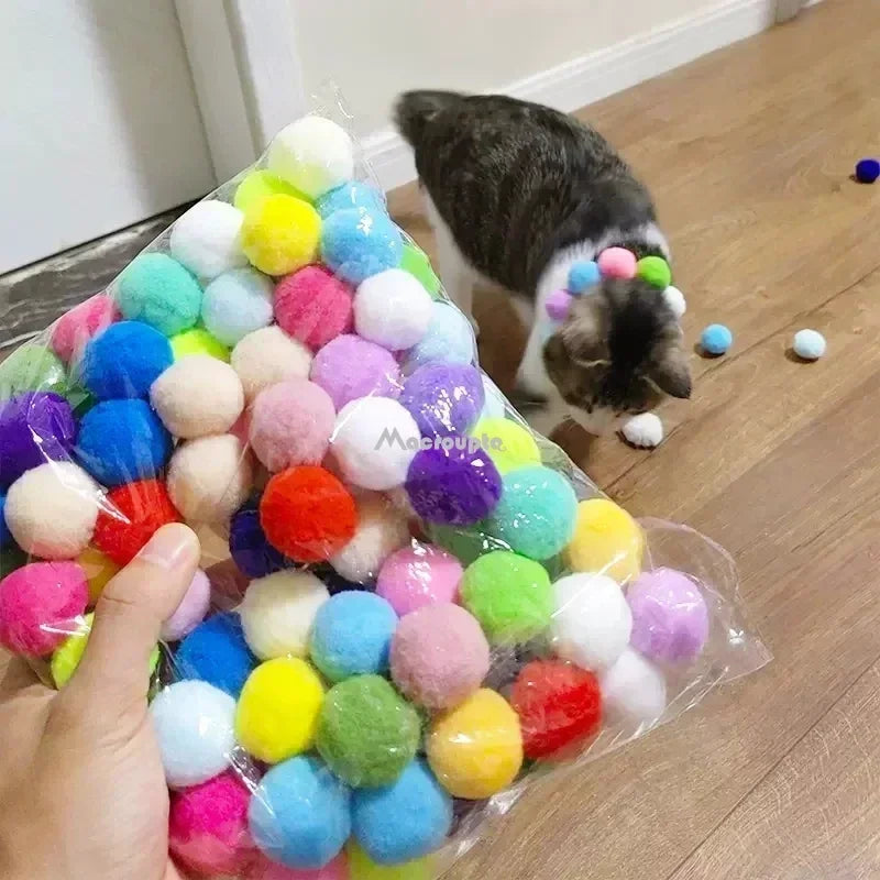 Interactive Launch Training Cat Toys Creative Kittens Mini Pompoms Games Stretch Plush Ball Toys Cat Supplies Pet Accessories