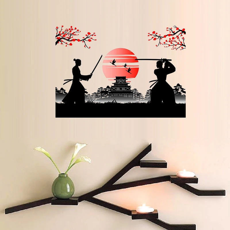 Transparent Background Decoration For Japanese Art With Ancient Design Of Samurai Training Wall Sticker Mural Living Room Decal