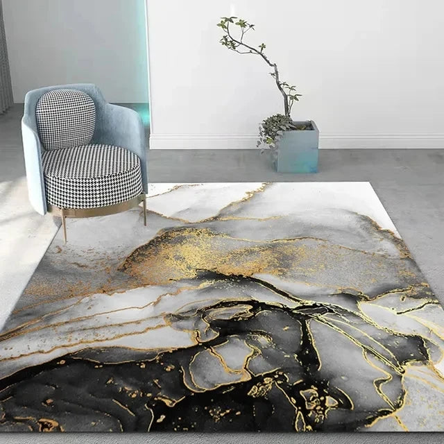 Black Gold Marble Carpet for Living Room Luxury Home Decoration Sofa Table Large Area Rugs Non-slip Floor Mat Entrance Door Mat