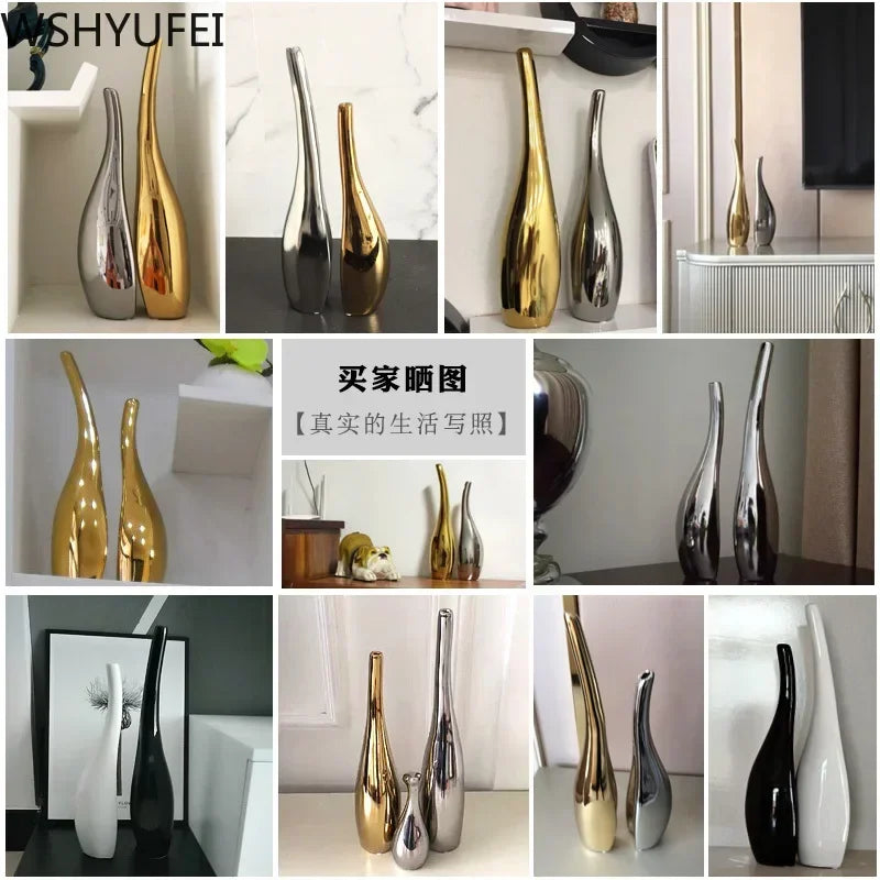 Nordic gold plating ceramic vases model room home decor furnishing Golden decoration jardiniere Minimalism Simple flowerpot vase