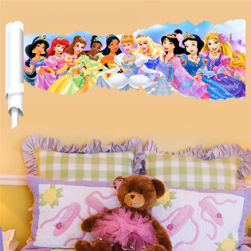 3d effect animation princess wall stickers for kids rooms decor cartoon wall decals art pvc adesivo de parede diy posters gift