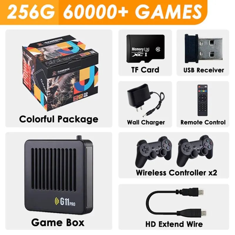 G11 Pro Retro Video Game Console Game Stick Gamepad Up to 256G 4K HD TV 2.4G Wireless Double Controller 60000+ Games for N64/PSP