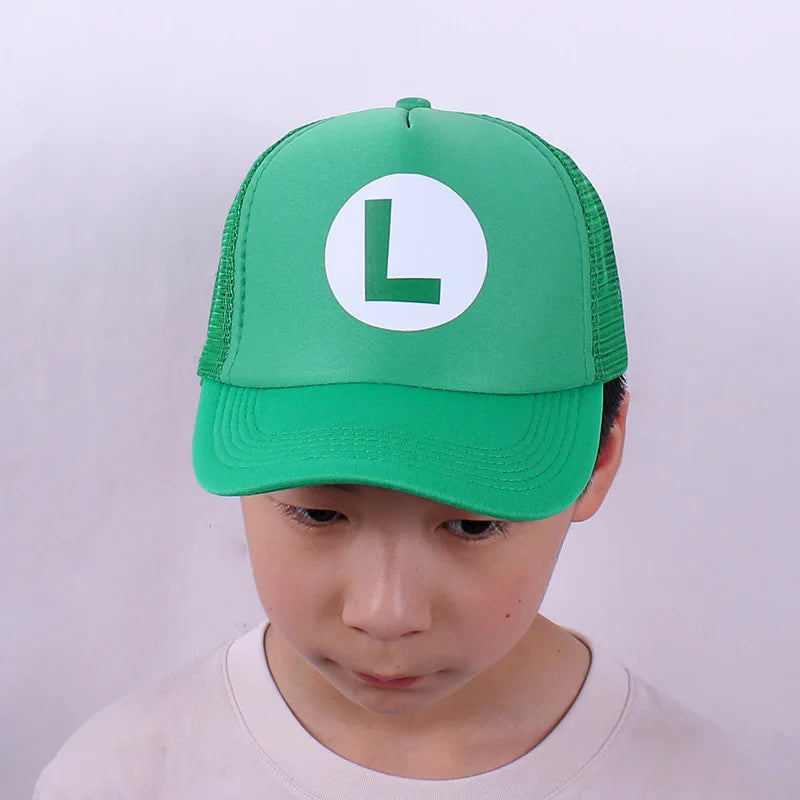 Super Mario Bros Cap Luigi Peach Princess Children’s Anime Game Figures Baseball Cap Mario Costume Sunshade Letter Hat Kids Gift