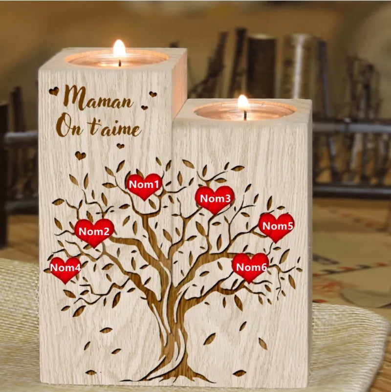 To My Personalized Mama Wooden Candle Stick Holder DIY Woodine Of Life Family Tree First Name for Mum Gift Home Decors