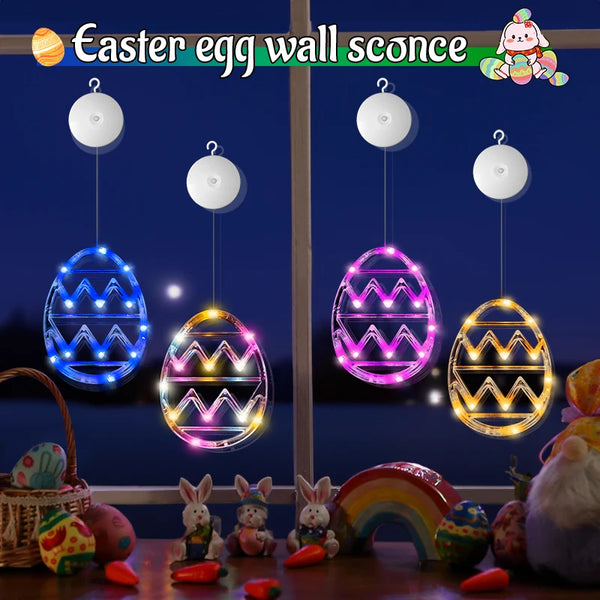 2/4PCS Easter LED Suction Lights Battery Operated Window Hanging Night Light Easter Indoor Home Party Wall Eggs Lamp Decoration