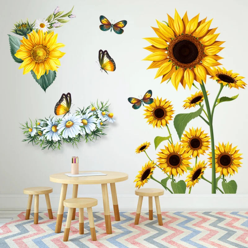 2pcs Sunflower Butterfly Wall Stickers Self-Adhesive Wallpaper For Living Room Bedroom Corridor Decoration Wall Decal Home Decor