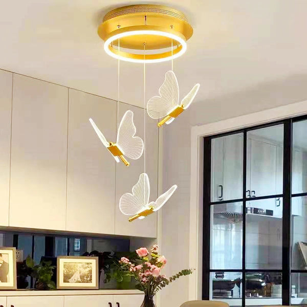 Butterfly Led Chandelier Lighting Bedroom Bedside Background Acrylic Pendant Lamp Home Deco Hanging Celing Light Fixtures