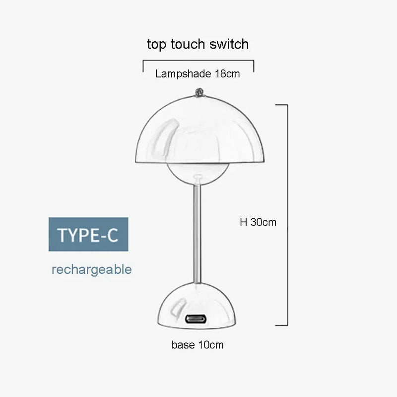 Top Touch Switch LED Table Lamp Rechargeable Nordic Flower Bud Mushroom Design Living Room Bedroom Decor Desk Night Stand Lamp