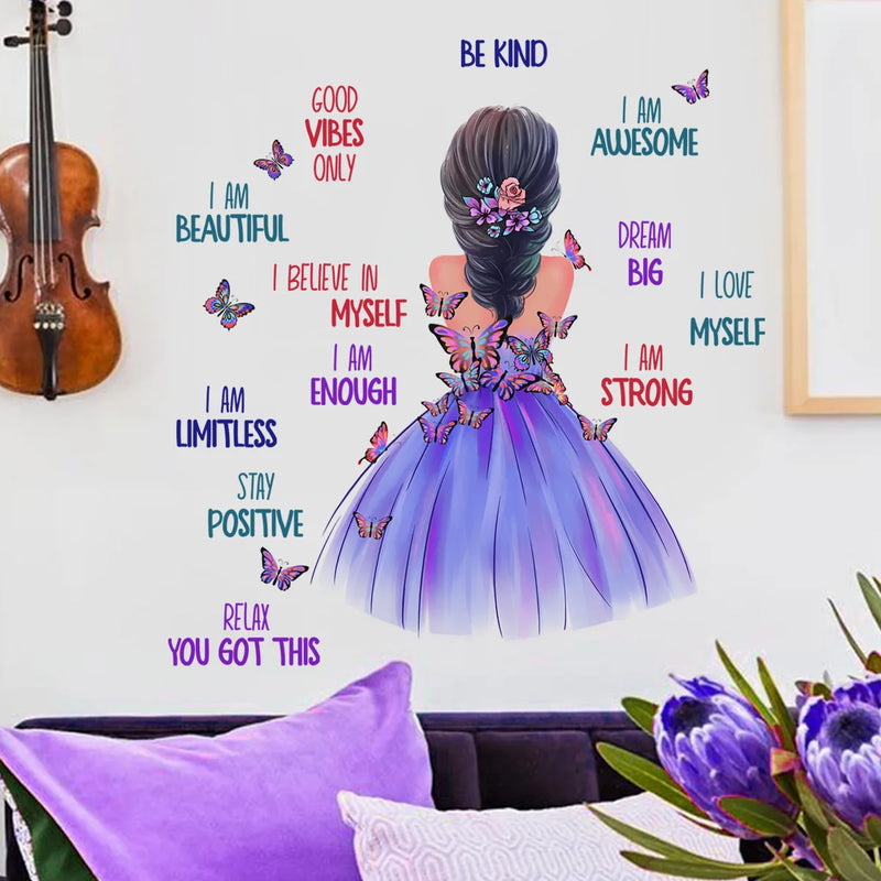 Little Girl Butterfly English Wall Stickers Self-adhesive PVC Home Decor for Living Room Bedroom Wall Decorations Stickers