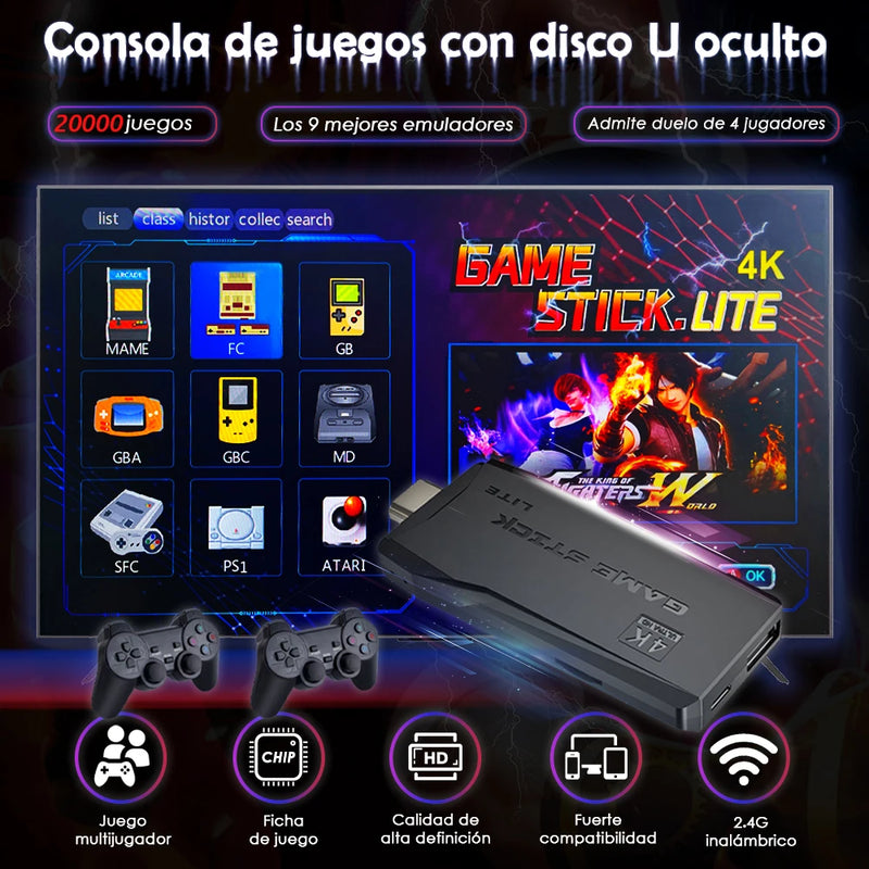 Retro Video Game Console Stick M8, 9 Games Emulators, 4K 20000 Retro Games,2.4G Wireless Controller With PS1，Christmas Gift