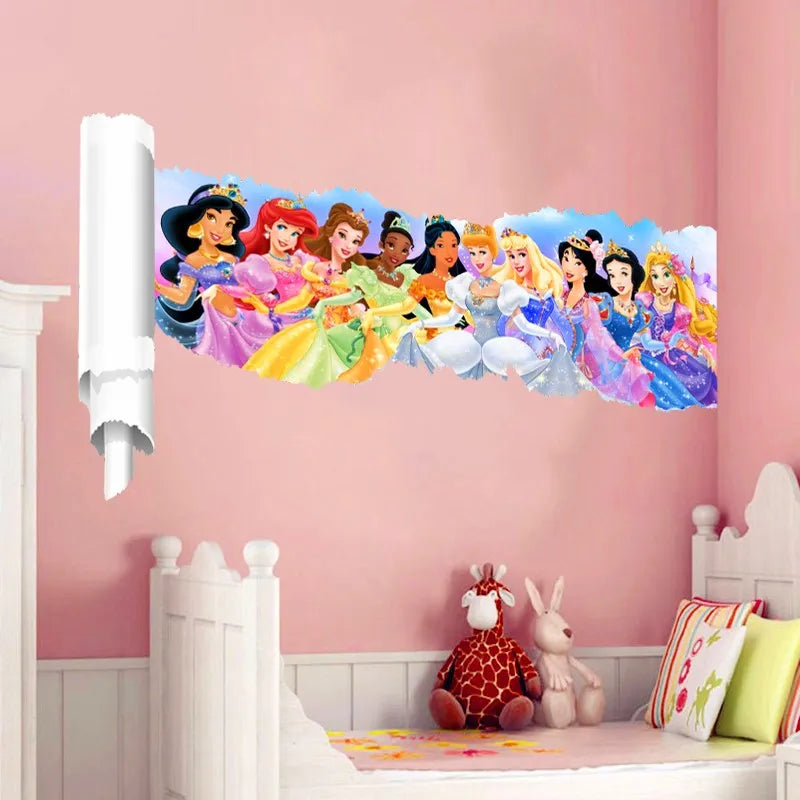 3d effect animation princess wall stickers for kids rooms decor cartoon wall decals art pvc adesivo de parede diy posters gift