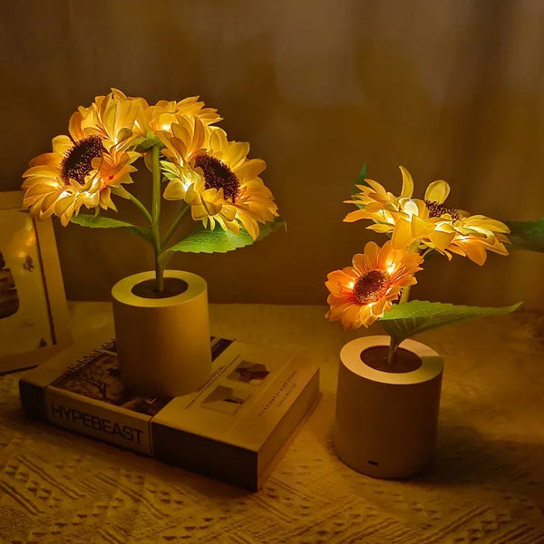 Sunflower Night Light Rechargeable Table Decor Flower Lamp Bedroom Lamp Creative Lighting for Kids Friend Birthday Holiday Gift