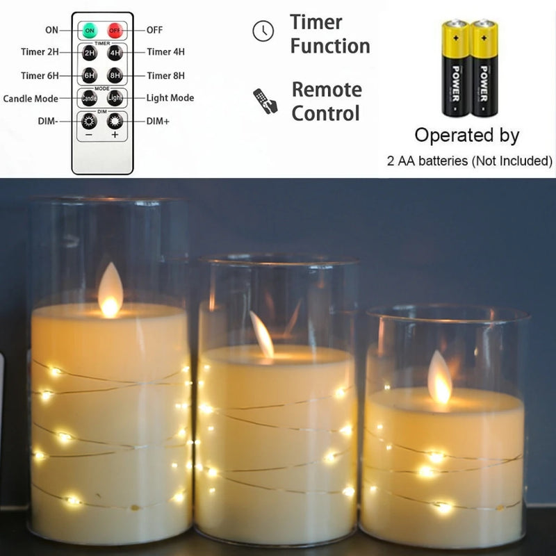 3Pcs/Set LED Candles With Remote Control Battery Powered Flickering Flameless Candle for Wedding Christmas Party Home Decoration