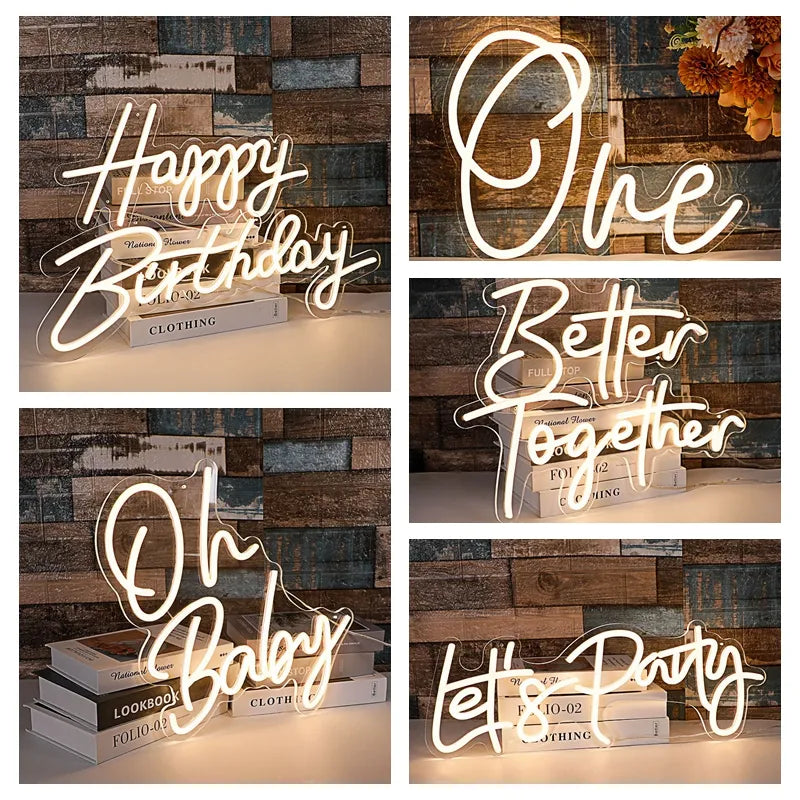 43*31 Happy Birthday Led Neon Sign for Birthday Party Decor Oh Baby Neon Light Lets Party Home Hanging Decor