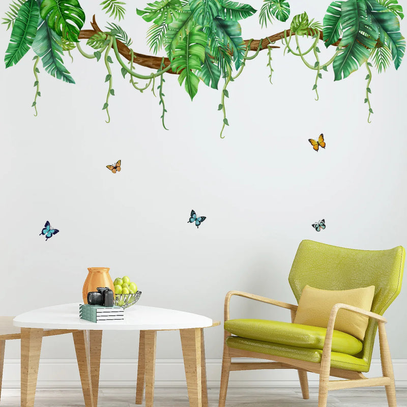 Plant Tree Green Leaf Wall Stickers Butterfly Green Plant Leaves Wall Sticker Leave Home Decor Living Room Wallpaper Bedroom