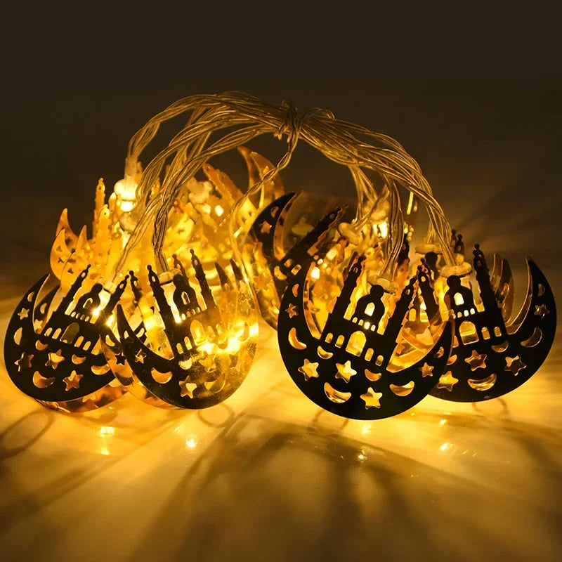 Ramadan Decoration Eid String Lights 1.65M 10LEDs Mubarak Moon Battery Powered Mubarak for Islam Decoration Outdoor Garden Decor