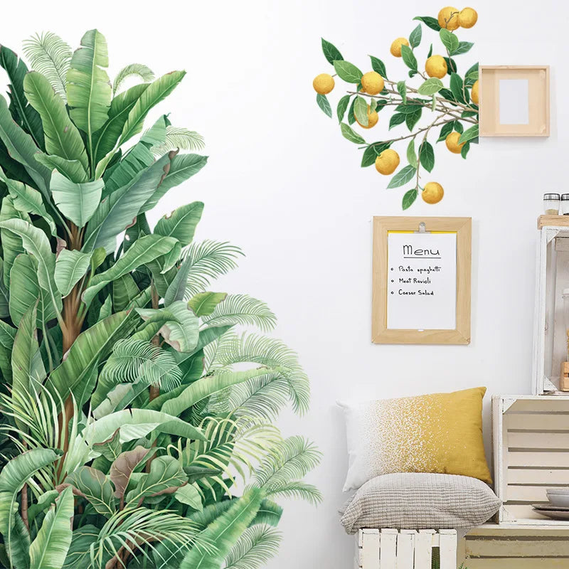 Fresh Green Plant Leaves Wall Sticker Sofa Bedroom Background Decoration Decals Banana Tree Lemon Decor Self-Adhesive Wallpaper