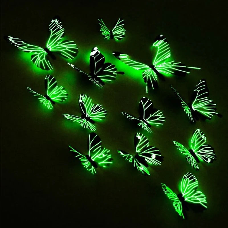 12/36pcs Luminous Butterfly 3D Wall Sticker Bedroom Living Room Window Ceiling Decor Wall Decals Home DIY Glow In Dark Wallpaper