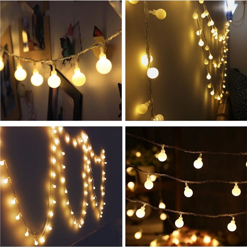 3M 6M 10M 12M Fairy Garland LED Ball String Lights Waterproof for Christmas Tree Wedding Home Indoor Decoration Battery Powered